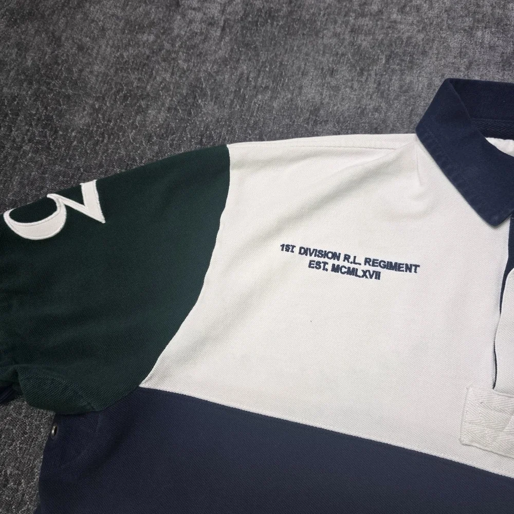 Vtg Polo Ralph Lauren Big Flesh Pony Rugby Polo Shirt Mens 2XL XXL Colorblock